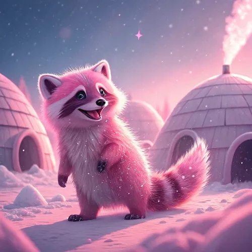 Village Of Cute Raccoons On Abstract #168