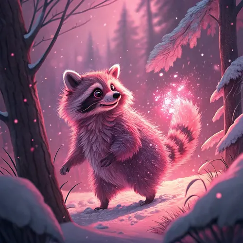 Village Of Cute Raccoons On Abstract #155