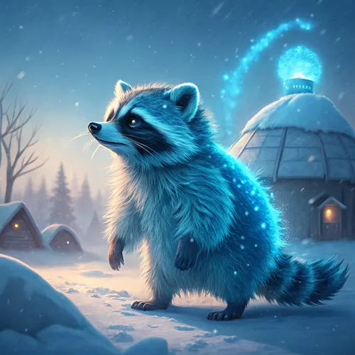 Village Of Cute Raccoons On Abstract #162