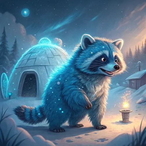 Village Of Cute Raccoons On Abstract #103