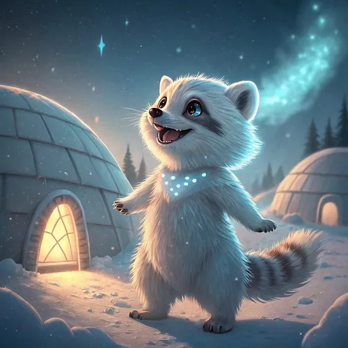 Village Of Cute Raccoons On Abstract #299
