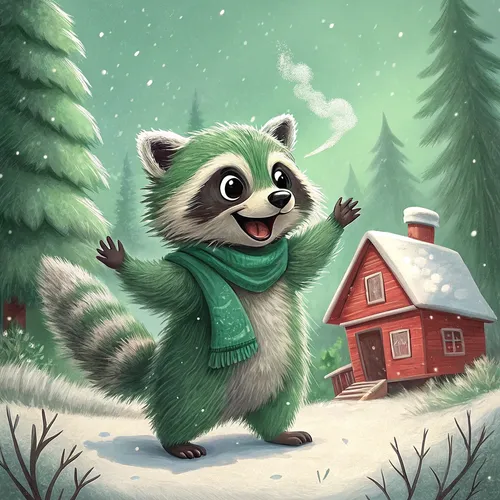 Village Of Cute Raccoons On Abstract #196