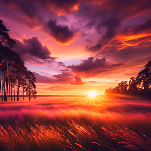 peaceful sunset over field