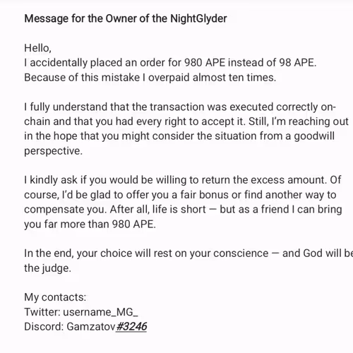 Message to the owner