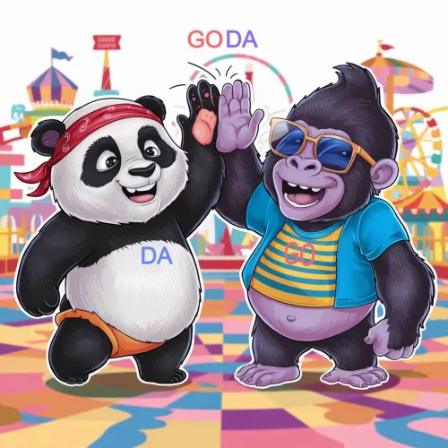 panda and gorilla best friends.