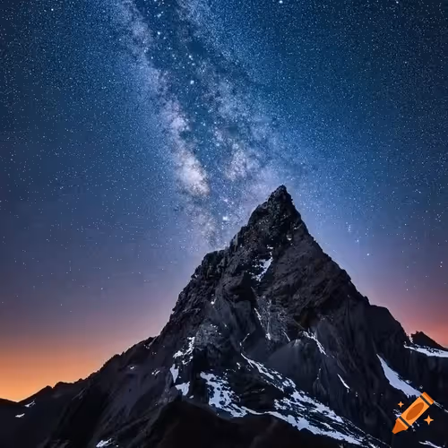 A starry sky over a mountain peak