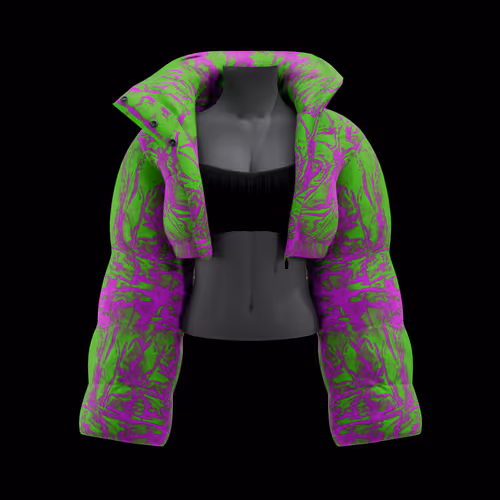 Cropped Puffer Jacket Abstract Fluo Print
