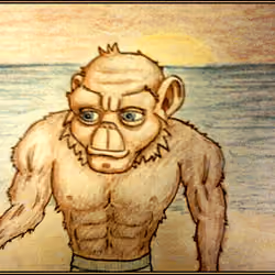Monkey On A Beach - Original Drawing