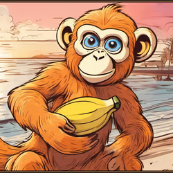 Monkey On A Beach - Sharing Banana