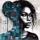 mixed media portrait of a female african american computer programmer