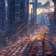 A futuristic city skyline