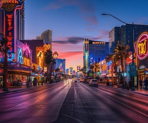 A street filled with neon lights
