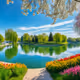 A tranquil garden in spring