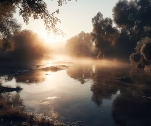 A foggy morning by the river