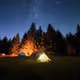 A glowing campfire under the stars