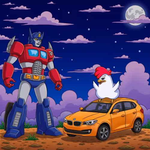 optimus prime standing next to bumble bee and lil coq on bumblebee and this was meme on dark side of the moon