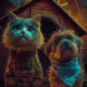Cat and Dog in Neon-Lit Cyberpunk Setting