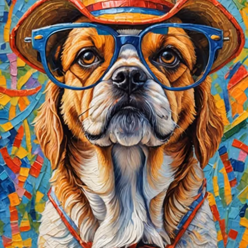 Dog with hat and glasses by Pigrasso