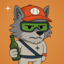 wolf holding bottle