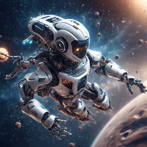 base robot flying in the space