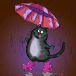 Joyful Cat in the Rain