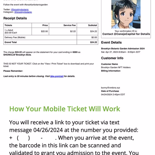 Brooklyn Botanic Garden N F Ticket