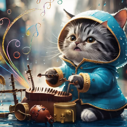 A little cat playing a melody in the miniatu collection