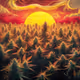 Depicting vast fields of cannabis plants swaying in the wind