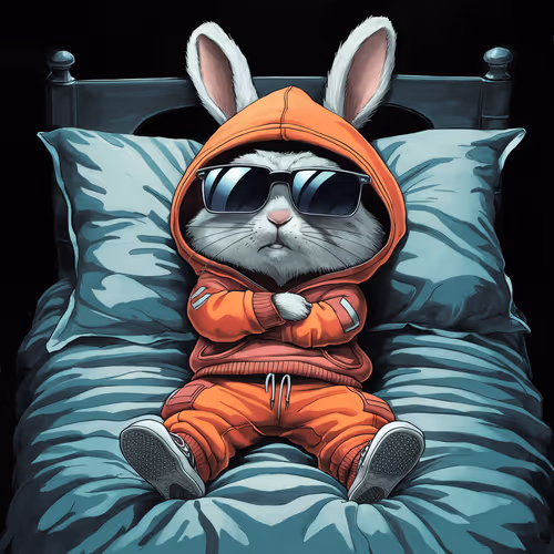 Rabbit in an orange hoodie