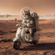 cat with a scooter on mars