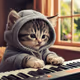 kitten playing a keyboard