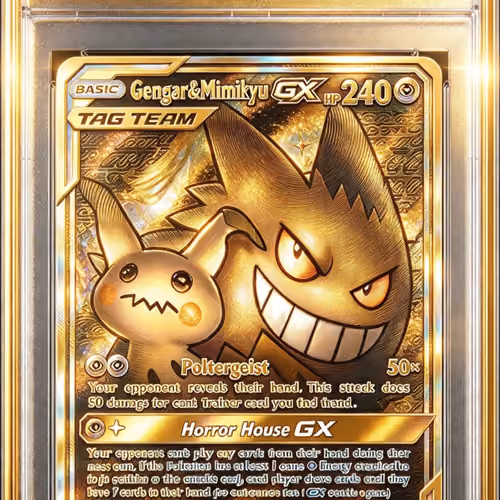[LIMITED EDITION] 2019 #165 Full Art/Gengar & Mimikyu GX PSA 10 Sun & Moon Team Up