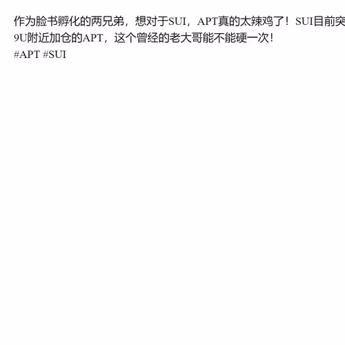 作为脸书孵化的两兄弟，想对于SUI，APT真的太辣鸡了！SUI目前突破新高到了5U，流通市值突...