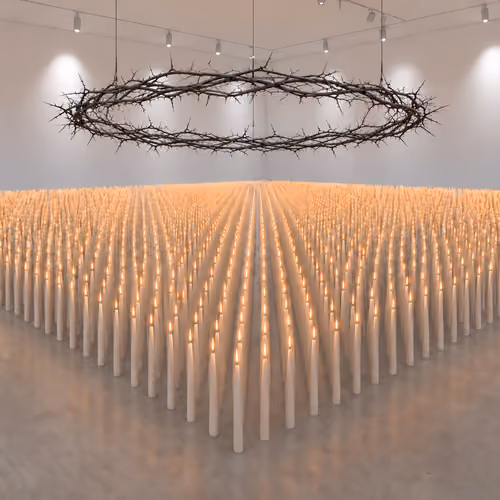 Tehos - Installation de centaines de cierges alignés et couronne d'épines 2026