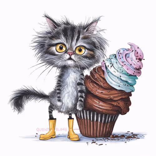 Quentin Blake's collection of a cat with disheveled fur v1