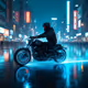 Cyberpunk biker riding