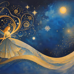 Whimsical illustration of a magical night in an astral card