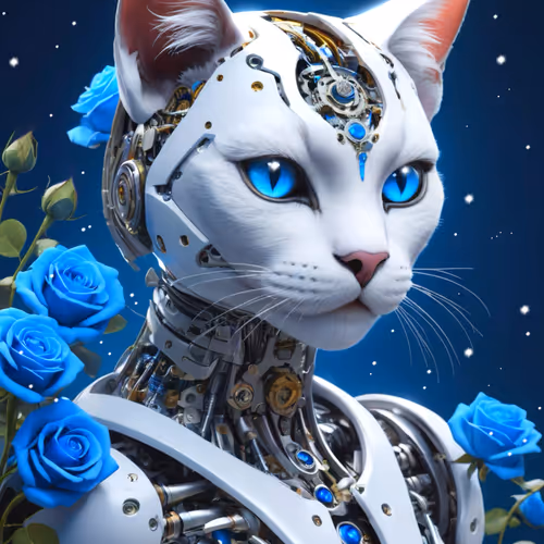 "Electric Elegance: The Blue Robotic Cat"