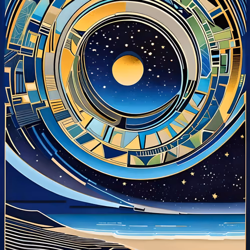 Starry sky over a beach (constructivism)