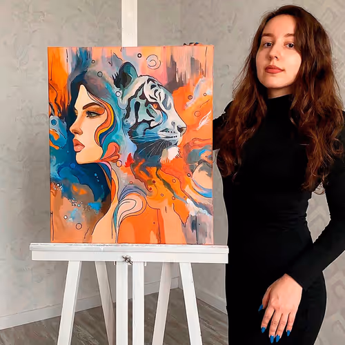 The Process Of Creating The Painting Tiger Heart