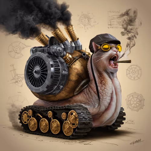 Scottish Fold cat-inspired andro-morphic snail.