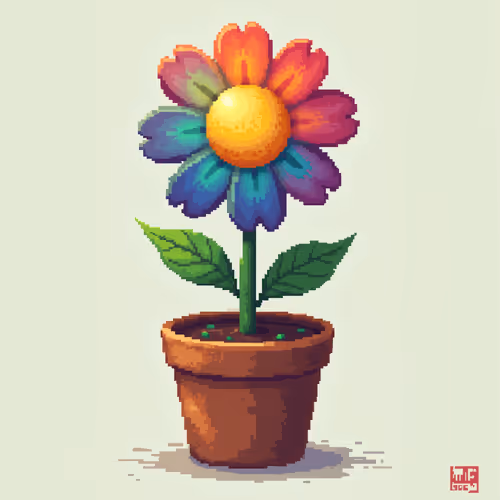 pixelated rainbow flower