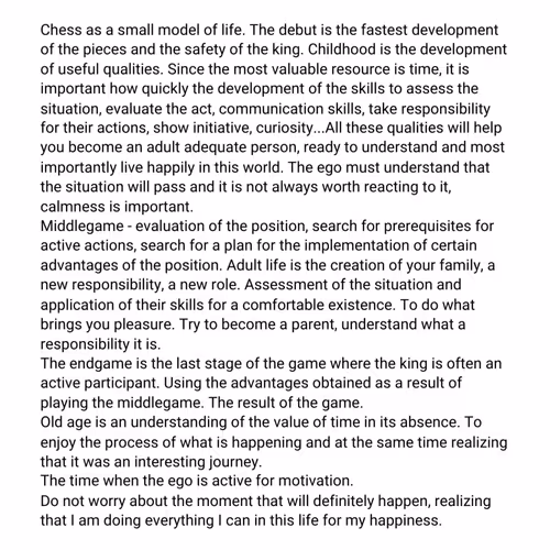 Chess as a small model of life