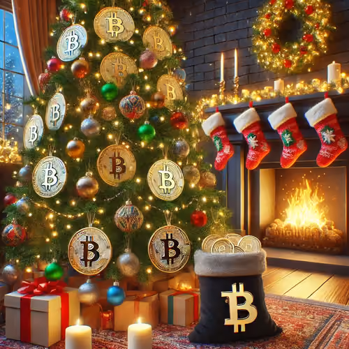 Christmas tree with Bitcoin coins