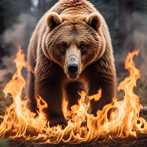 Bear Walking On Fire