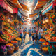 A vibrant oil painting that captures the essence of a bustling morning market