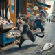 A cat has just stolen a fish in a fishmonger's shop