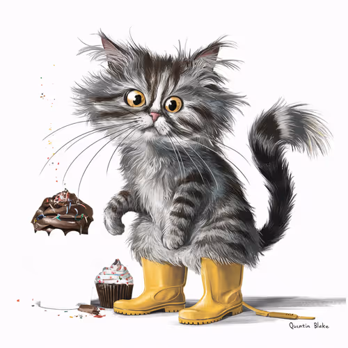 Quentin Blake's collection of a cat with disheveled fur v4