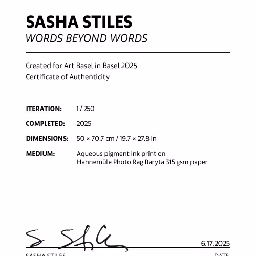 WORDS BEYOND WORDS Certificates of Authenticity