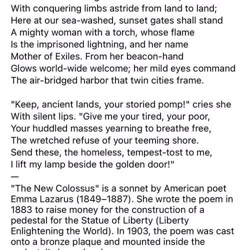 “The New Colossus” by American poet Emma Lazarus